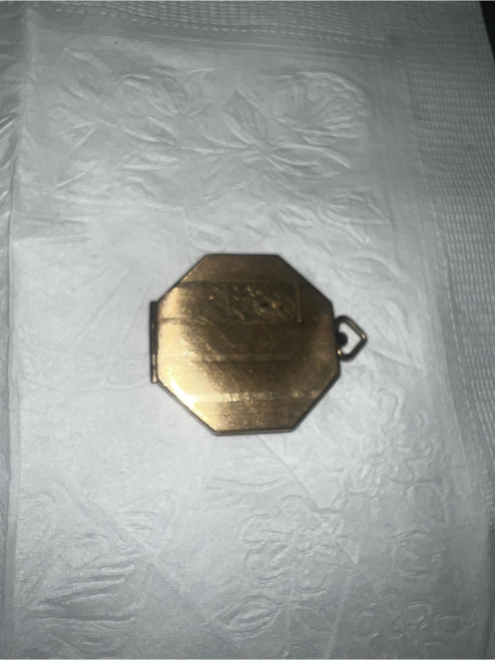 Vintage Gold Plated Locket Necklace: Etched Octagon Monogram, 14K GF